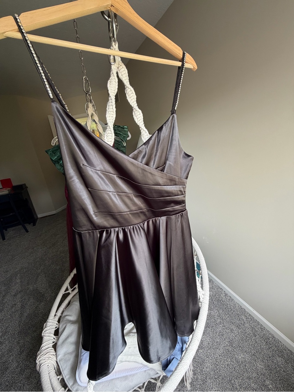 AKIRA Black Satin Fit-and-Flare Dress